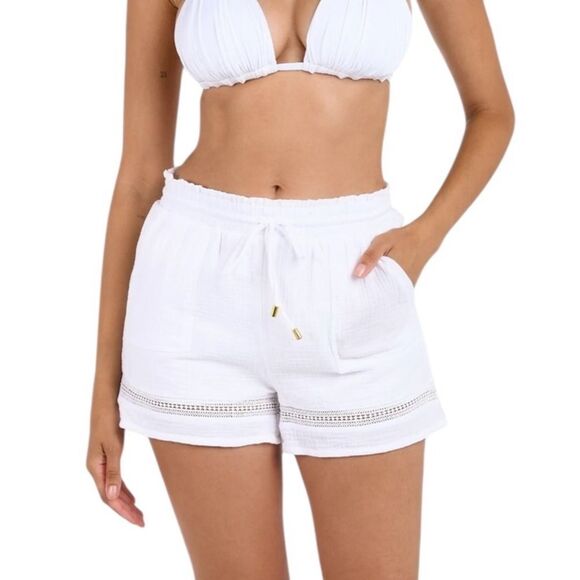 La Blanca Seaside Beach Shorts High Waist White Shorts with Lace Trim, Size S? - Picture 3 of 10